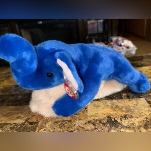 Royal Blue Elephant Peanut TY Beanie Buddy Large Collectible Plush Toy